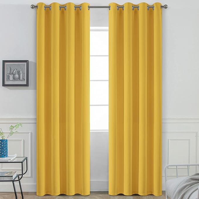 Yakamok Mustard Yellow Room Darkening Grommet Window Drapes Thermal Insulated by Yakamok