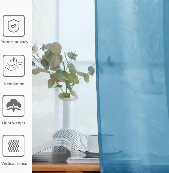 youleyar Solid Sheer Rod Pocket Curtain Voile Draperies 2 Panels White Beige - Image 4