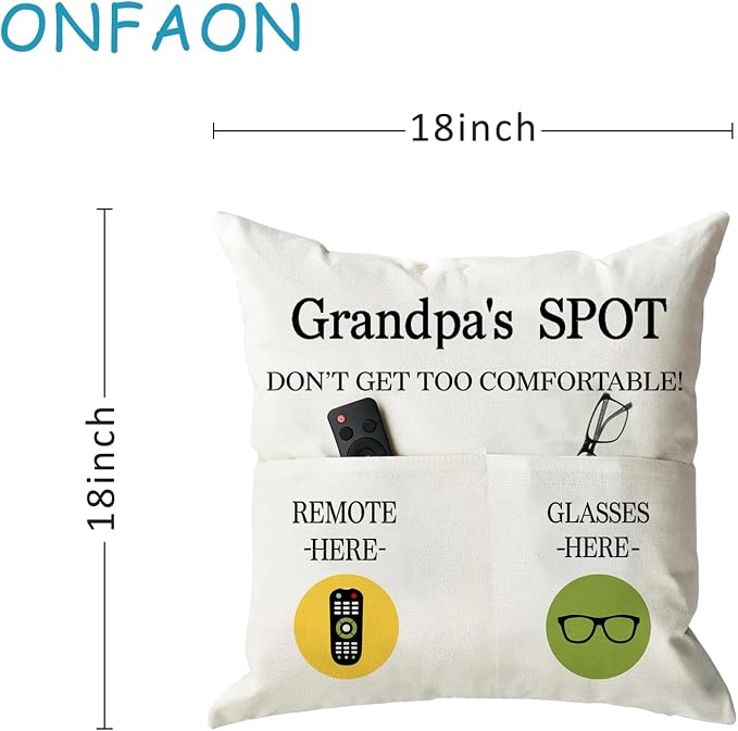 ONFAON Grandpa Gifts, Grandpa's Spot Throw Pillow Covers 18x18 Inch - Image 3