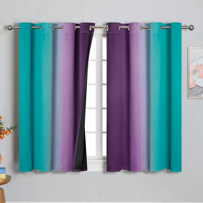 Estelar Textiler Ombre Teal and Purple Blackout Curtains 45 Inch Length 2 panels - Image 2
