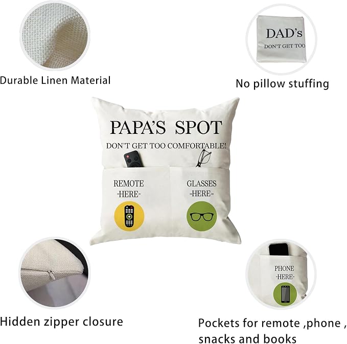 ONFAON Papa Gifts Throw Pillow Case, Papa's Spot Throw Pillow Covers 18 x 18 - Image 5