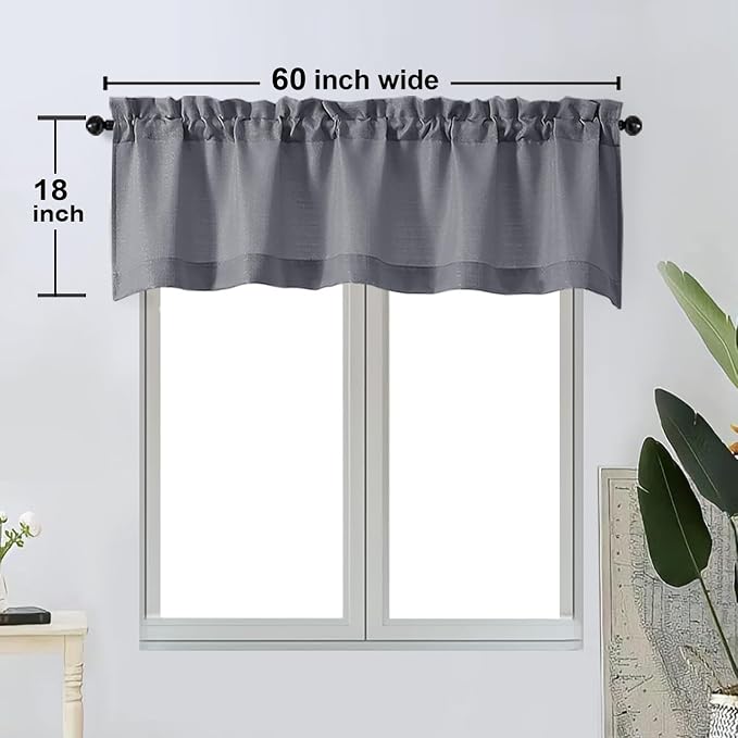 OWENIE Bob Valance Curtains 18 Inch Length 1 Piece, Faux Linen Slub Solid Dark - Image 6