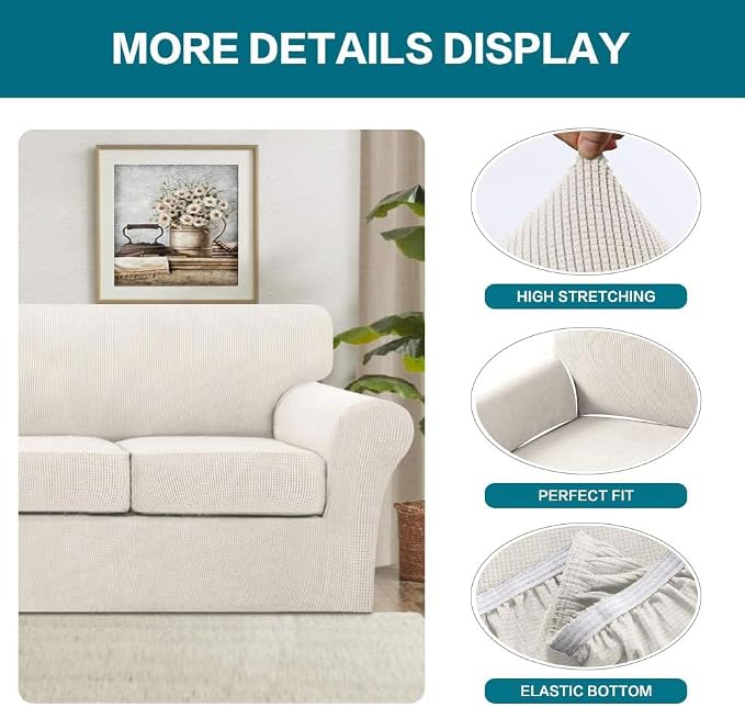 Turquoize 3 Piece Sofa Covers For 2 Cushion Couch Sofa Slipcover Soft Couch - Image 4