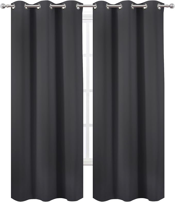 LEMOMO Dark Grey Thermal Blackout Curtains/42 x 84 Inch/Set of 2 Panels Room - Image 2