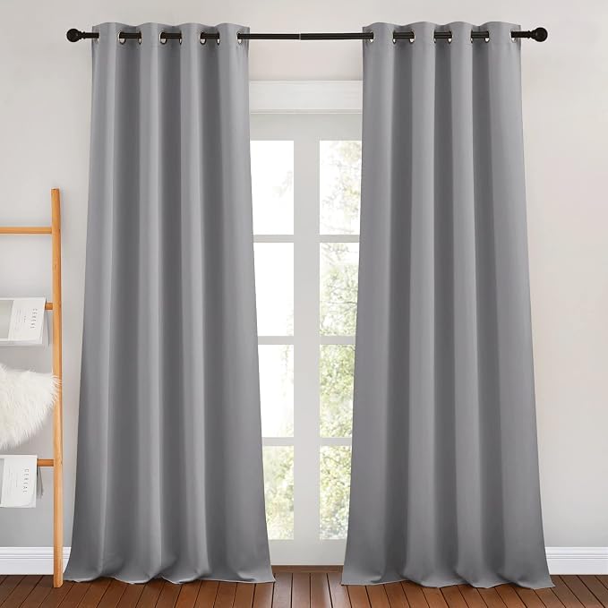 NICETOWN Silver Grey Curtains 96 inches Long, Grommet Thermal Insulated by NICETOWN