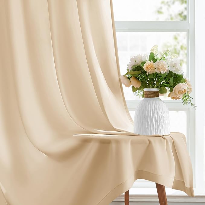 HOMEIDEAS Non-See-Through Beige Privacy Sheer Kitchen Curtains, 30 X 24 Inches - Image 5