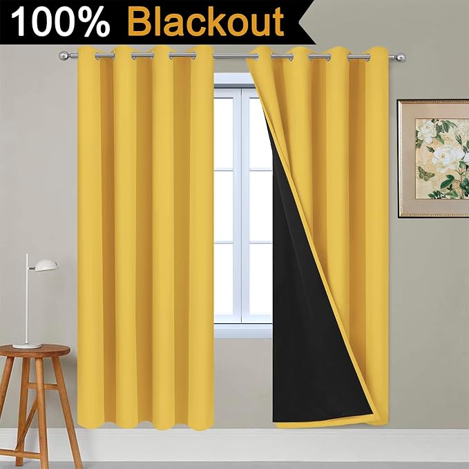 Yakamok Thermal Insulated Full Blackout Curtains 72 Inches Long, Double Layer - Image 2