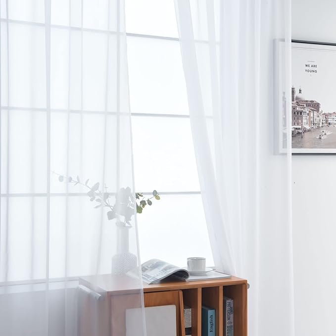 SpaceDresser Basic Rod Pocket Sheer Voile Window Curtain Panels White 1 Pair 2 - Image 3