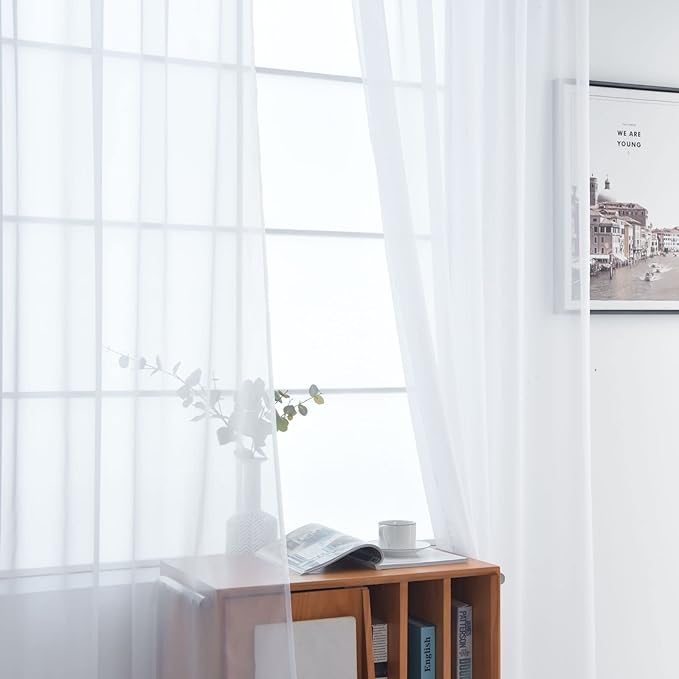 SpaceDresser Basic Rod Pocket Sheer Voile Window Curtain Panels White 1 Pair 2 - Image 3