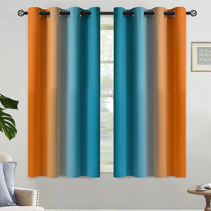 Yakamok Orange and Blue Blackout Curtains, Ombre Full Room Darkening Window by Yakamok