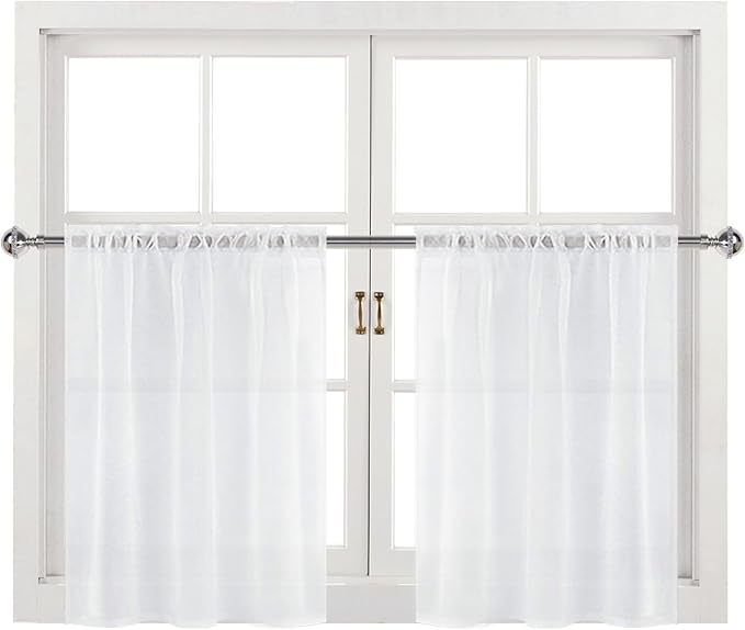 DWCN Short White Sheer Curtains 36 inches Long 2 Panels, Kitchen Tiers Valances - Image 9