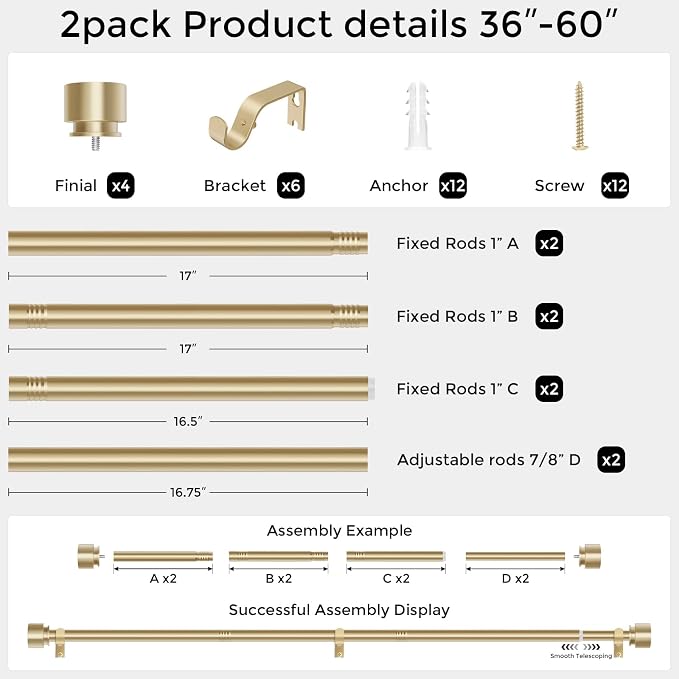 Modern Gold Curtain Rods 2 Pack - Image 5