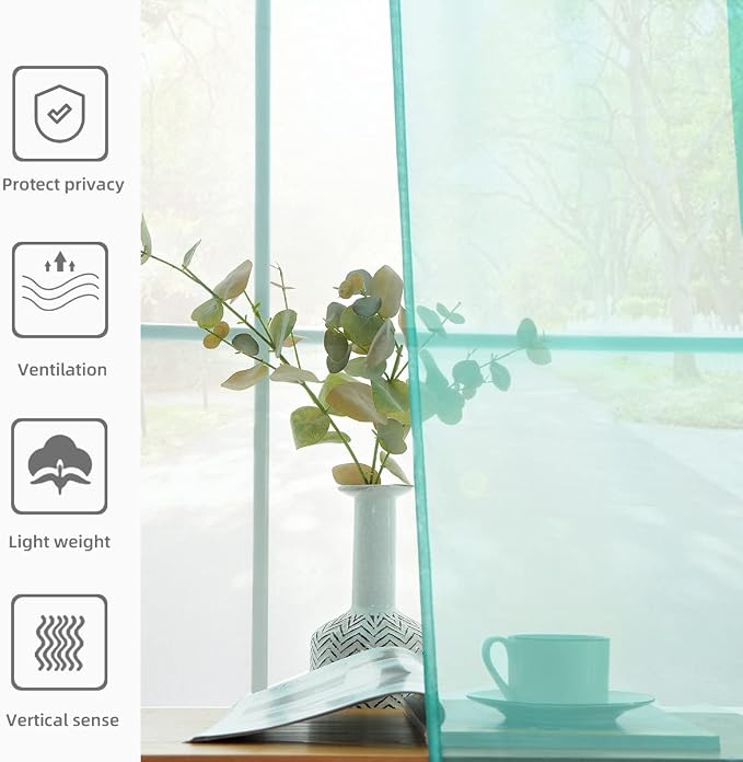 youleyar Solid Sheer Rod Pocket Curtain Voile Draperies 2 Panels White Beige - Image 5