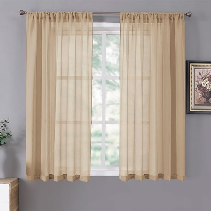Tollpiz Short Sheer Curtain Living Room Linen Textured Curtains Sheer Light by Tollpiz