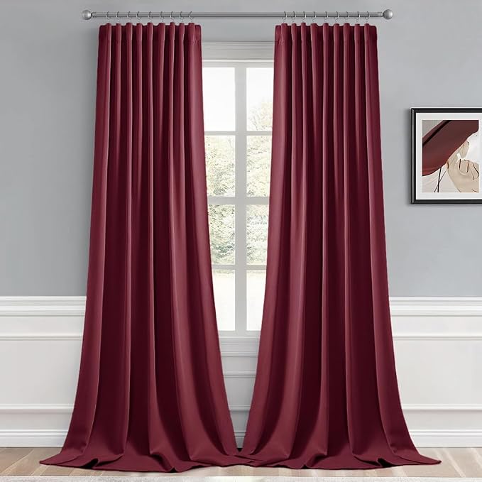 MIULEE Christmas Wine Red Back Tab Blackout Curtains 102 Inch Long 2 Panels Set - Image 9