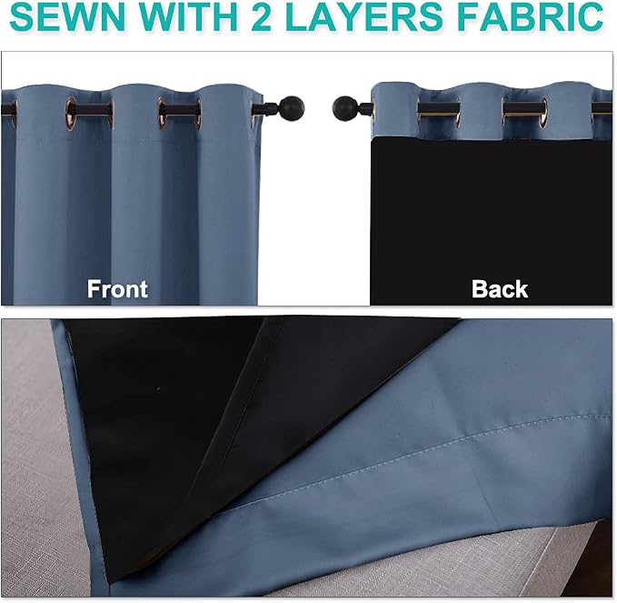 NICETOWN Stone Blue 100% Blackout Curtains 54 inches Long, Thermal Insulated - Image 5