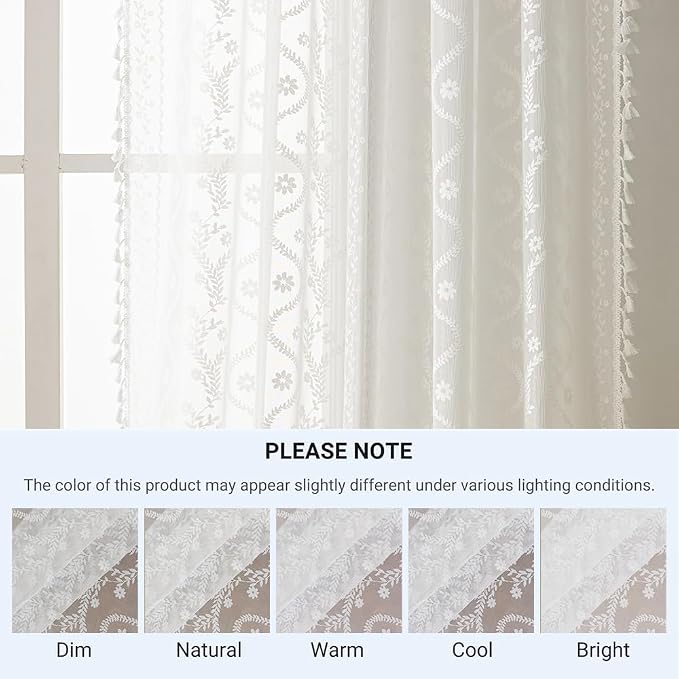WAZZIO White Boho Lace Curtains 84 Inch -Cute Vintage Victorian Sheer Panel - Image 8