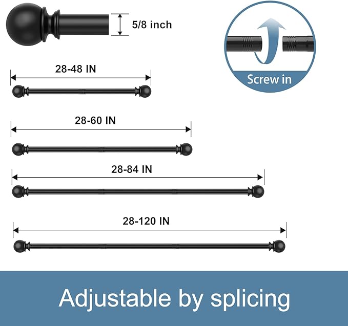 Black Curtain Rods for Windows 28 to 48 Inch, 2 Pack 5/8 Inch Diameter - Image 5