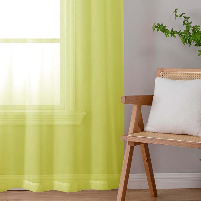 Lecloud Lemon Sheer Curtains 90 Inches Long 2 Panels, Solid Voile Privacy Airy - Image 6