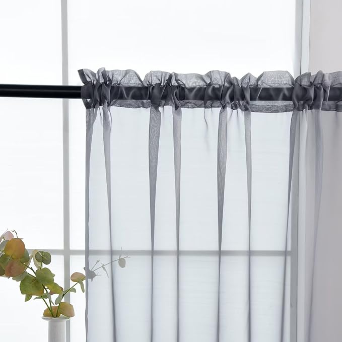 SpaceDresser Basic Rod Pocket Sheer Voile Window Curtain Panels Grey 1 Pair 2 - Image 4