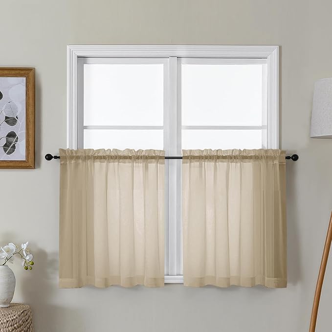 Gwine Taupe Sheer Curtain Tiers 24 Inch Length, Light Filtering Voile Short by Gwine