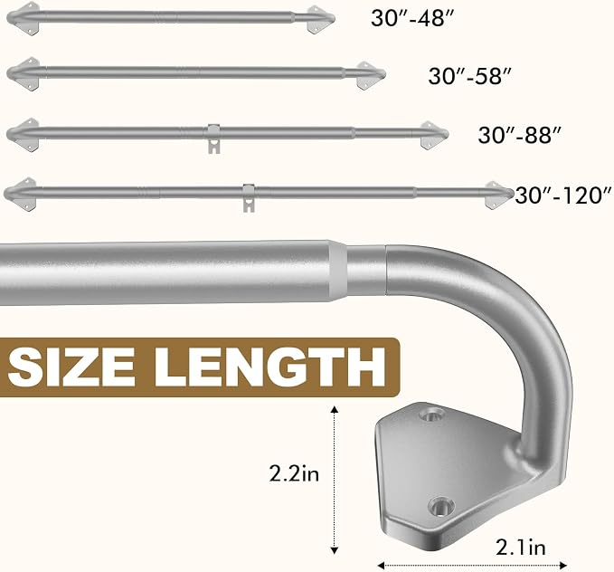 GXOACKJ Silver Curtain Rods for Windows 66 to 120 inch, 5/8 inch Adjustable - Image 4