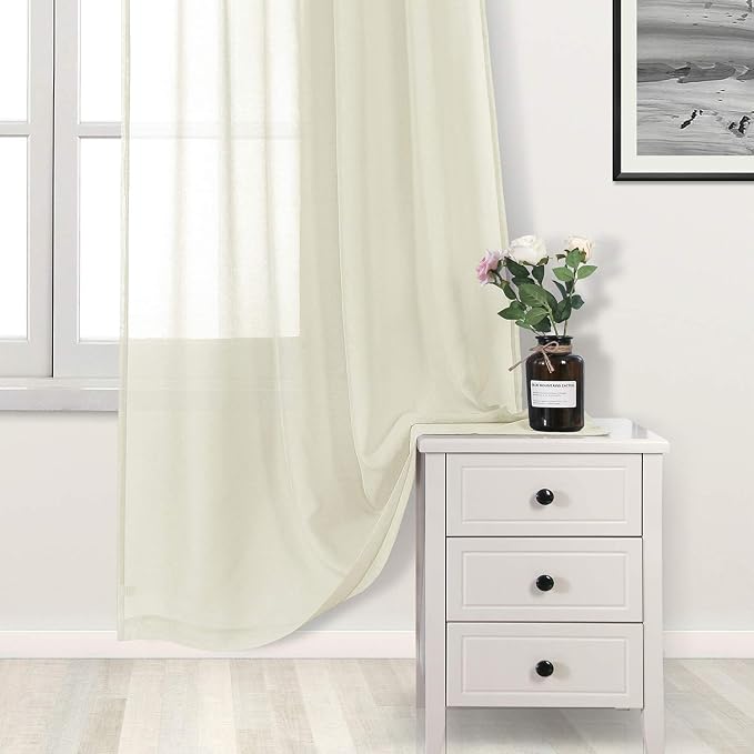 DWCN Ivory Sheer Curtains Semi Transparent Voile Rod Pocket Curtains - Image 3