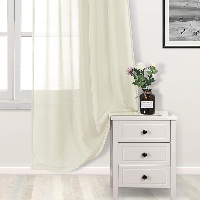 DWCN Ivory Sheer Curtains Semi Transparent Voile Rod Pocket Curtains - Image 3