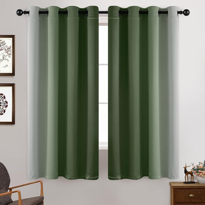 Yakamok Greyish White and Sage Green Ombre Curtains, Light Blocking Curtains - Image 2