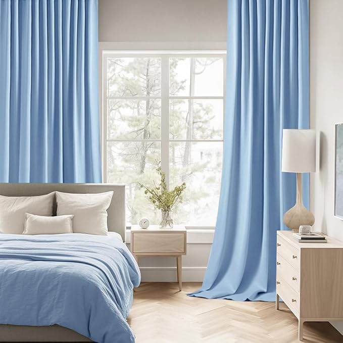 MIULEE Sky Blue Back Tab Blackout Curtains 90 Inches Long 2 Panels Set - Image 2