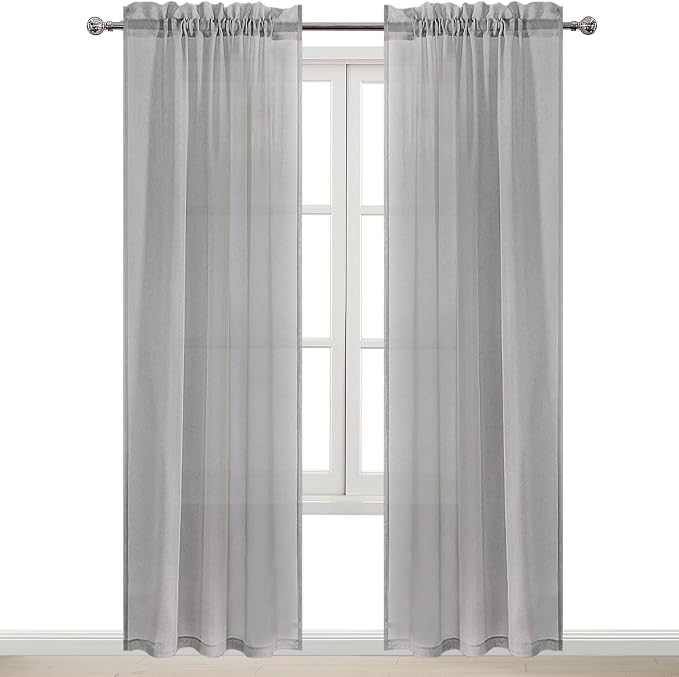 DWCN Grey Sheer Curtains Semi Transparent Voile Rod Pocket Curtains - Image 9