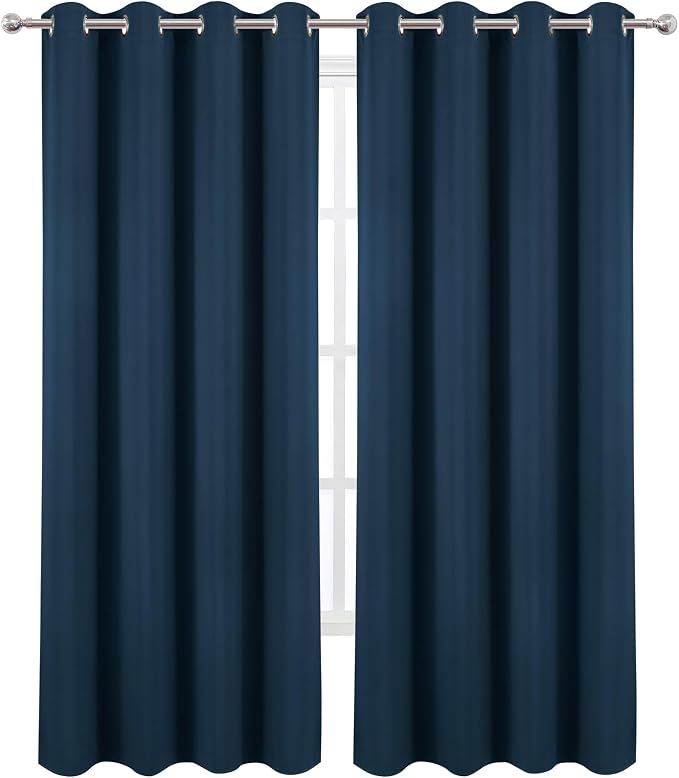 LEMOMO Blackout Curtains 52 x 90 Inch Long Navy Blue Curtains Set of 2 Panels - Image 2