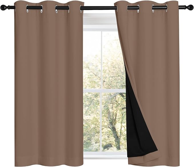 NICETOWN Cappuccino Bedroom Full Blackout Cold Blocking Short Curtain Panels by NICETOWN