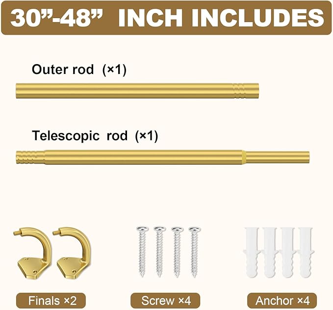 GXOACKJ Gold Curtain Rods for Windows 28 to 48 inch, 5/8 inch Adjustable Wrap - Image 5