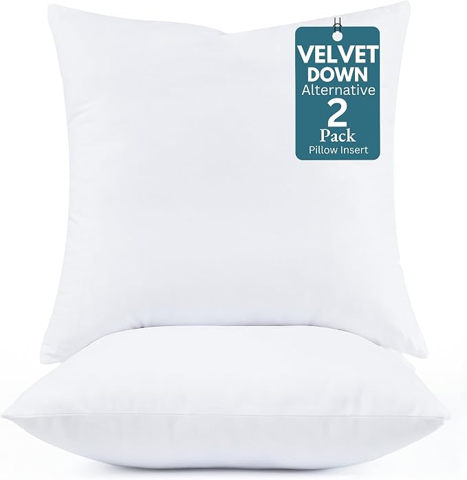 LANE LINEN Synthetic Down Filled Velvet Throw Pillow Inserts Pack of 2 White by LaneLinen