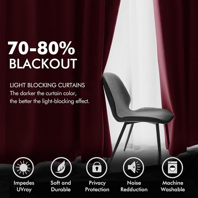 MIULEE Christmas Burgundy Velvet Curtains Solid Soft Red Blackout Curtain - Image 4