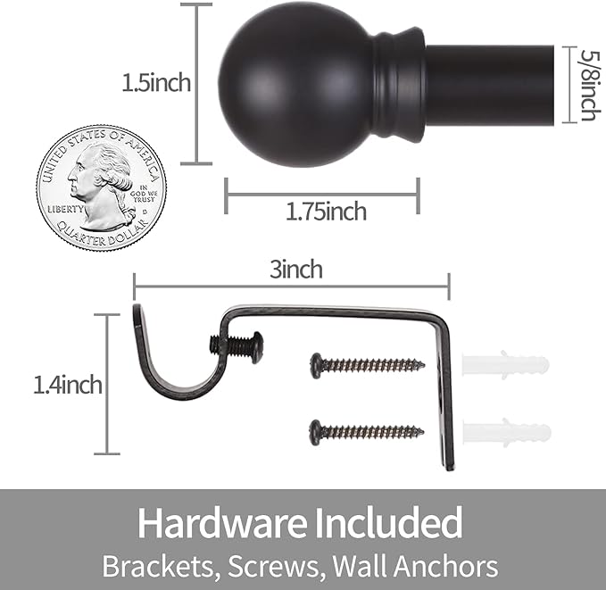 Thestoa Curtain Rods for Windows 30-62 Inch, 5/8" Matte Black Curtain Rods - Image 3
