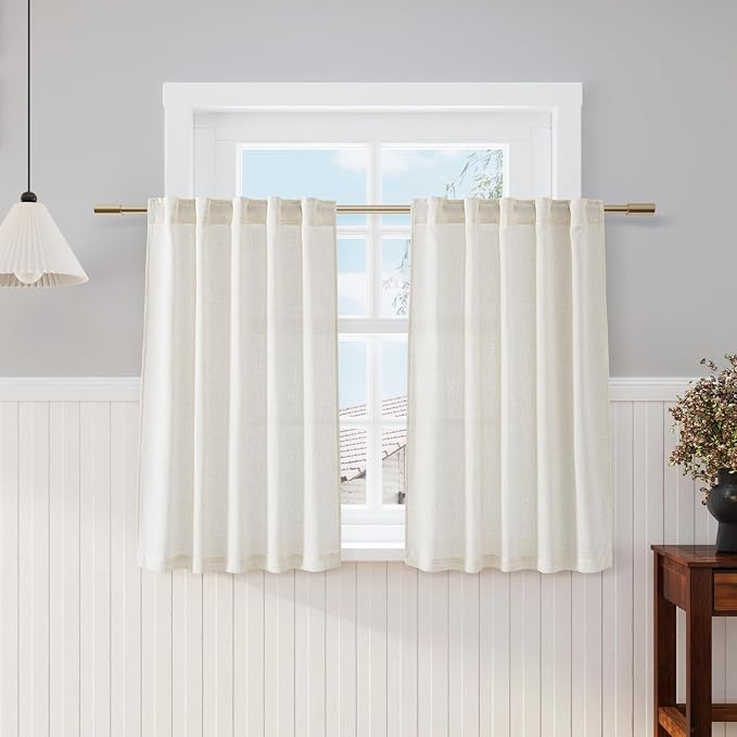 Nanspring 45 Inch Short Window Linen Curtains, Kitchen Window Curtains Over by Nanspring