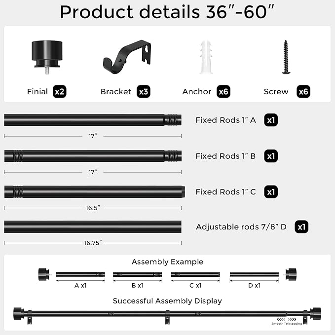 Curtain Rods for Windows 30 to 56 Inch, Decorative Adjustable Heavy Duty Easy - Image 5