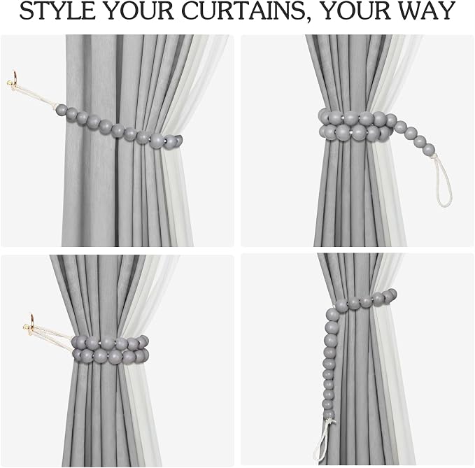 Hion 2 Pcs Boho Curtain Tiebacks, Wood Beads Curtain Holdbacks, Outdoor - Image 4