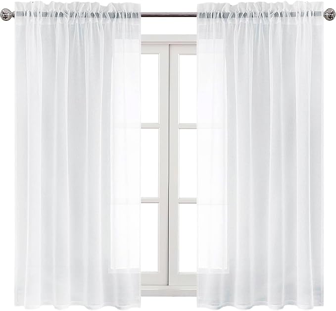 DWCN White Sheer Curtains Semi Transparent Voile Rod Pocket Curtains - Image 9