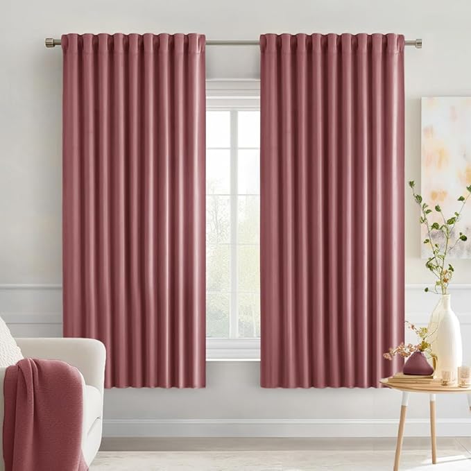 MIULEE Dusty Rose Back Tab Blackout Curtains 63 Inch Length 2 Panels Set by MIULEE