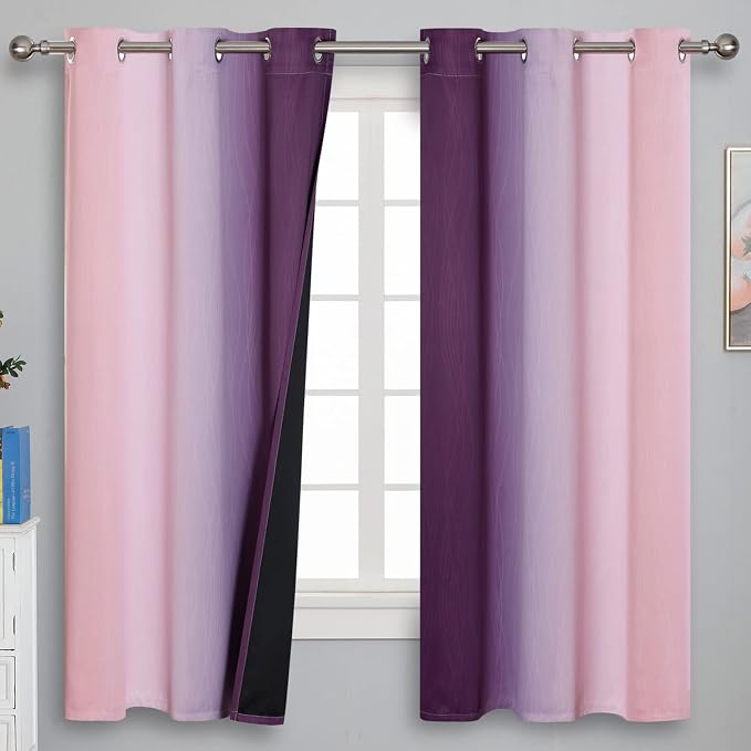 Pink&Purple Curtains 63 Inch Length 2 panels, Full Light Blocking Ombre - Image 2