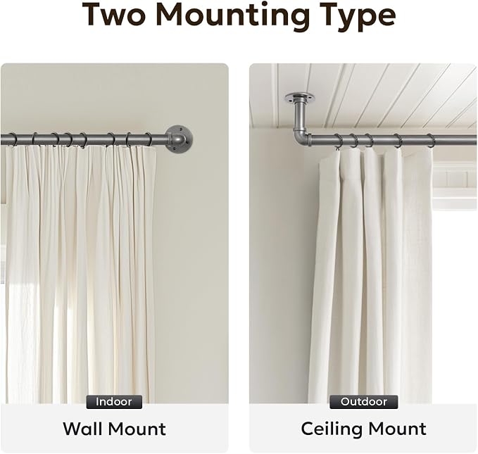 Zeerobee Curtain Rods for Windows 48 to 84, 1 Inch Industrial Wrap Around Grey - Image 5