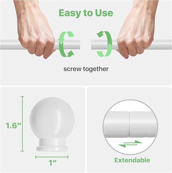 2 Pack White Metal Curtain Rods, 28-60 inch, Heavy Duty, Adjustable, Wall - Image 5