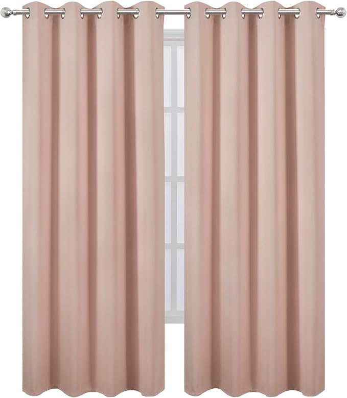 LEMOMO Blackout Curtains 52 x 108 inch/Blush Curtains Set of 2 Panels/Thermal - Image 2