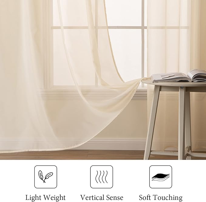 MIULEE 2 Panels Solid Color Sheer Window Curtains Elegant Window Voile - Image 4