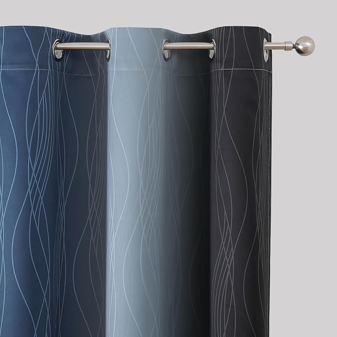 Estelar Textiler Navy Blue and Black Ombre Blackout Curtains 84 Inch Length 2 - Image 4