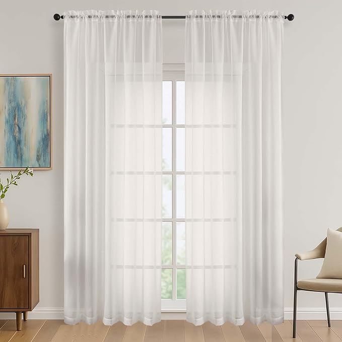 OVZME Ivory Bedroom Curtains 2 Panel Sets 90 Inch Length, 59 Inch Extra Wide by OVZME