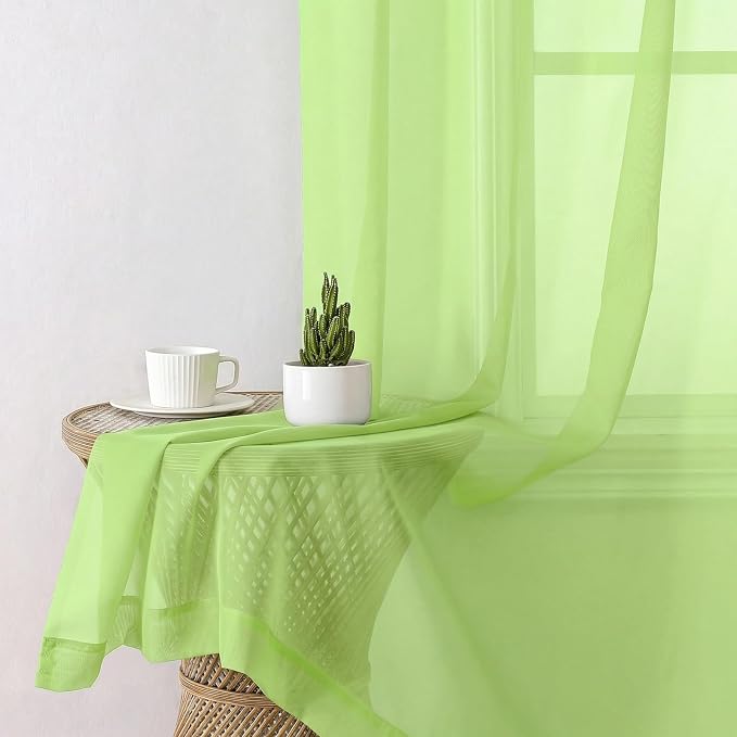 Aiyufeng Lime Sheer Curtains 63 Inch Length 2 Panels Set - Image 3